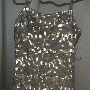 NWOT XL Lulus Looking Divine Black Crochet Lace Bodycon Midi Dress